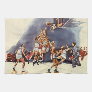 Paño De Cocina Baloncesto Deportivo Vintage, Jugadores en un Jueg