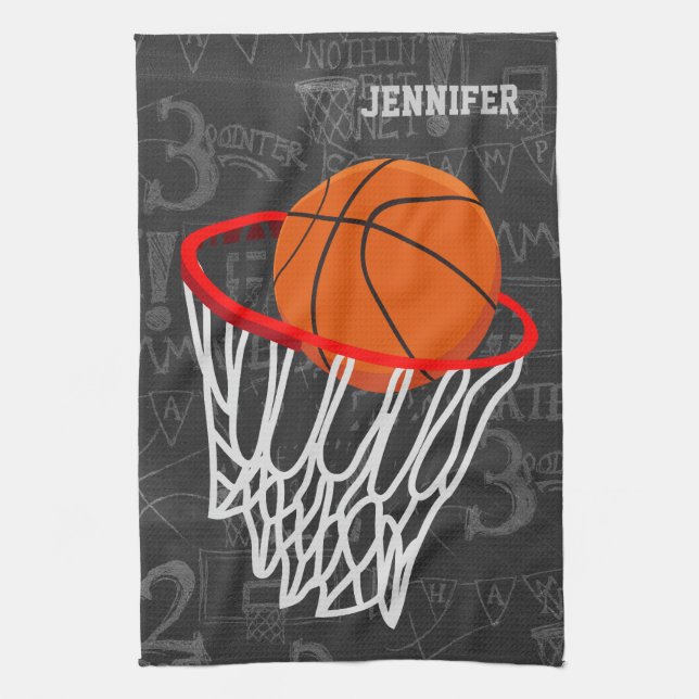 Paño De Cocina Baloncesto personalizado y aro de la pizarra (Vertical)