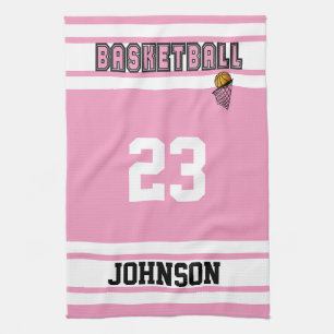 Paño De Cocina Baloncesto rosa y blanco
