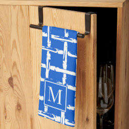 Paño De Cocina Bambú Elegante – Monograma Azul Real Costero