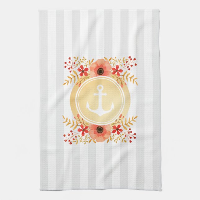 Paño De Cocina Banca Náutica Dorada Floral Floral (Vertical)