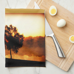 Paño De Cocina Banco al Atardecer Árboles