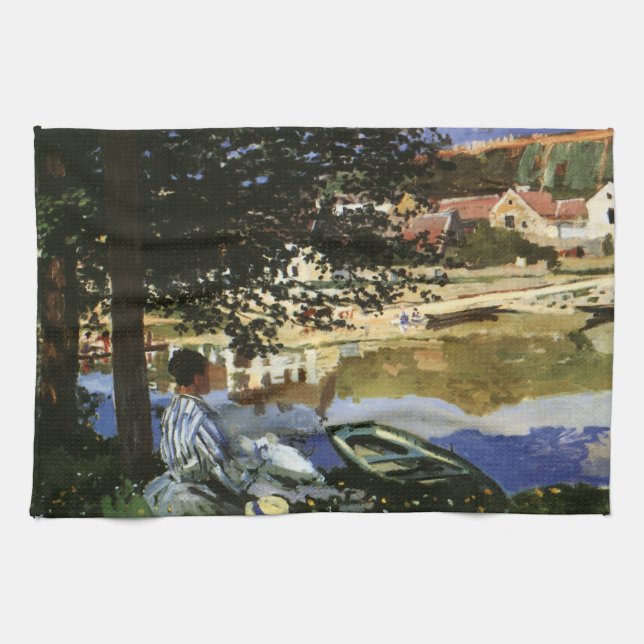 Paño De Cocina Banco del Sena, Bennecourt por Claude Monet (Horizontal)