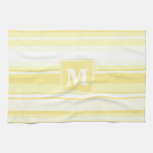 Paño De Cocina Bandas amarillas de limón monogramo