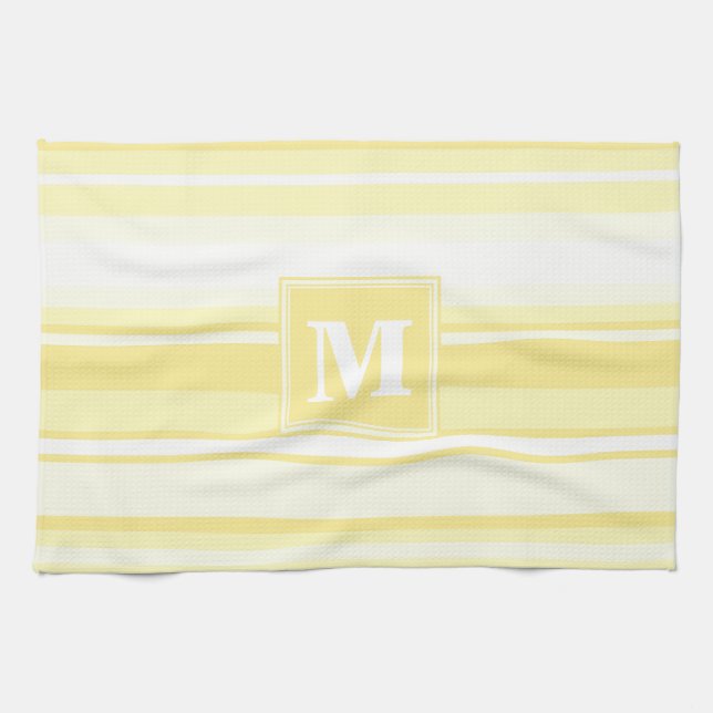 Paño De Cocina Bandas amarillas de limón monogramo (Horizontal)