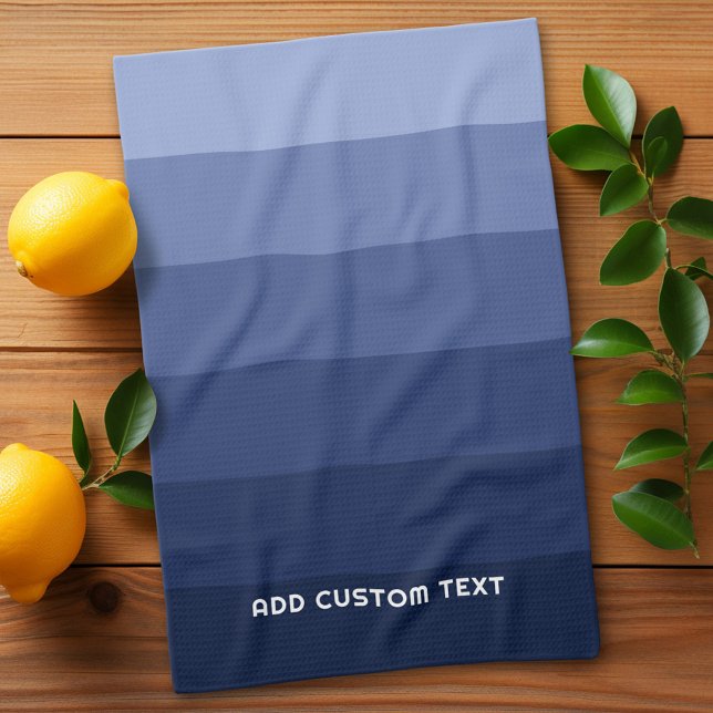 Paño De Cocina Bandas azuladas retro con nombre de serie Sans sim (Retro Stripes Custom Kitchen Towel)