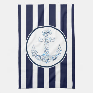 Paño De Cocina Bandas Azules Y Anclaje