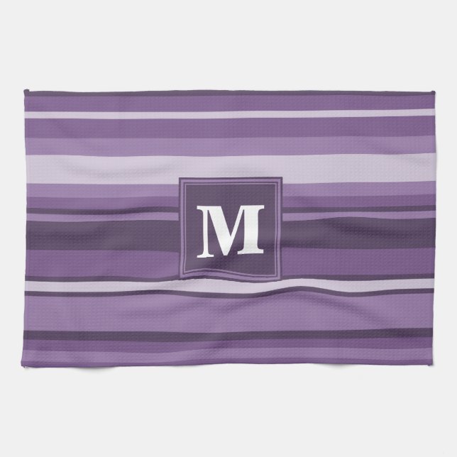 Paño De Cocina Bandas de lavanda monogramo (Horizontal)