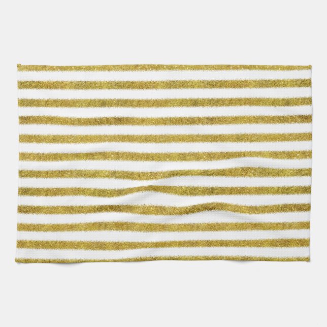 Paño De Cocina Bandas de Moda dorada y blanca (Horizontal)