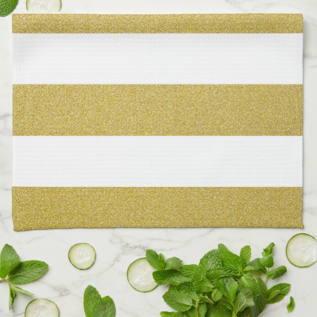 Paño De Cocina Bandas de oro, franjas blancas, patrón rayado (Doblado)