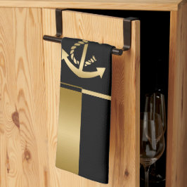 Paño De Cocina Bandas De Oro Y Negro Con Anclaje Náutico De Barco