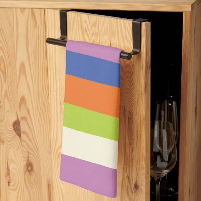 Paño De Cocina Bandas desiguales: azul, Naranja, púrpura, verde y (Pliegue de tercios)