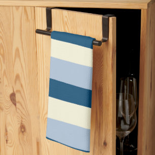 Paño De Cocina Bandas desiguales: azul oscuro, azul claro y crema