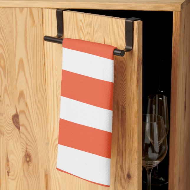 Paño De Cocina Bandas desiguales - Naranja y blanco (Pliegue de tercios)