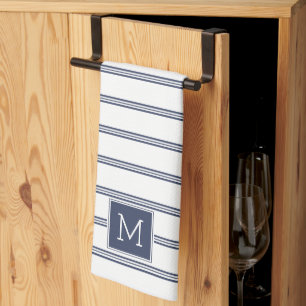 Paño De Cocina Bandas Modernas Navy-Azul y Blanco