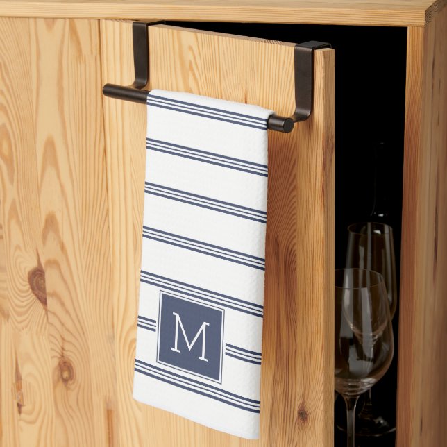 Paño De Cocina Bandas Modernas Navy-Azul y Blanco (Pliegue de tercios)