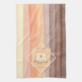 Paño De Cocina Bandas retro monograma caída naranja amarillo marr