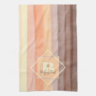 Paño De Cocina Bandas retro monograma caída naranja amarillo marr