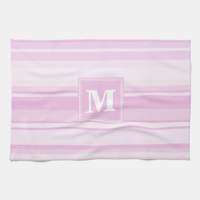Paño De Cocina Bandas rosadas para bebés monogramo (Horizontal)