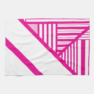 Paño De Cocina Bandas triangulares en magenta y blanco
