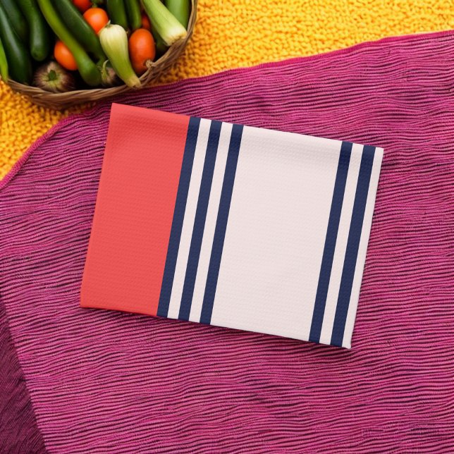 Paño De Cocina Bandas uniformes rojas y negras (Kitchen Towel)