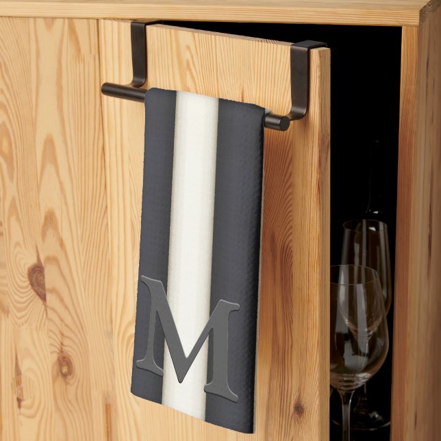 Paño De Cocina Bandas verticales en blanco y negro Monograma góti (Pliegue de tercios)