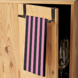 Paño De Cocina Bandas verticales rosadas y negras