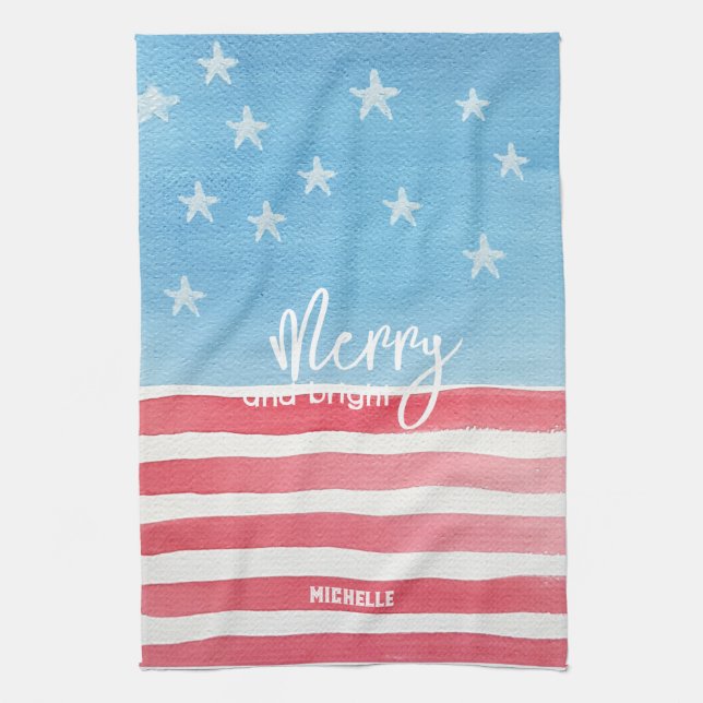 Paño De Cocina Bandera acuarela moderna patriótica (Vertical)