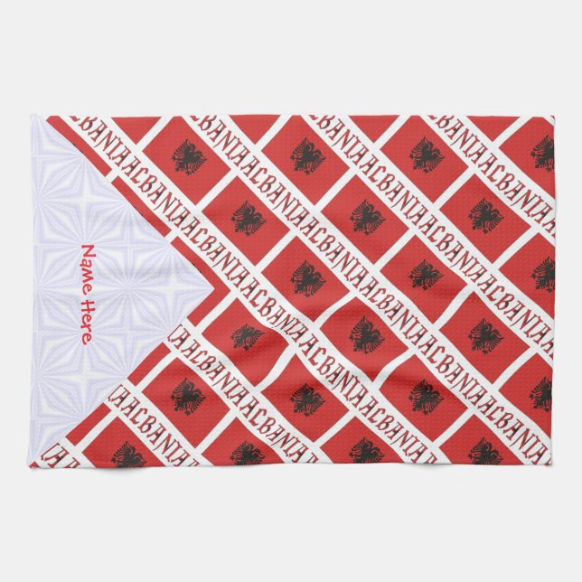 Paño De Cocina Bandera albanesa con azulejos rojos personalizados (Horizontal)