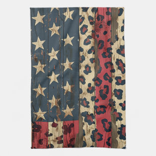 Paño De Cocina Bandera Americana Rústica Estampado de Leopardo (1