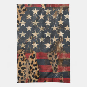 Paño De Cocina Bandera Americana Rústica Estampado de Leopardo (3