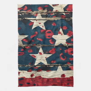 Paño De Cocina Bandera Americana Rústica Estampado de Leopardo (5