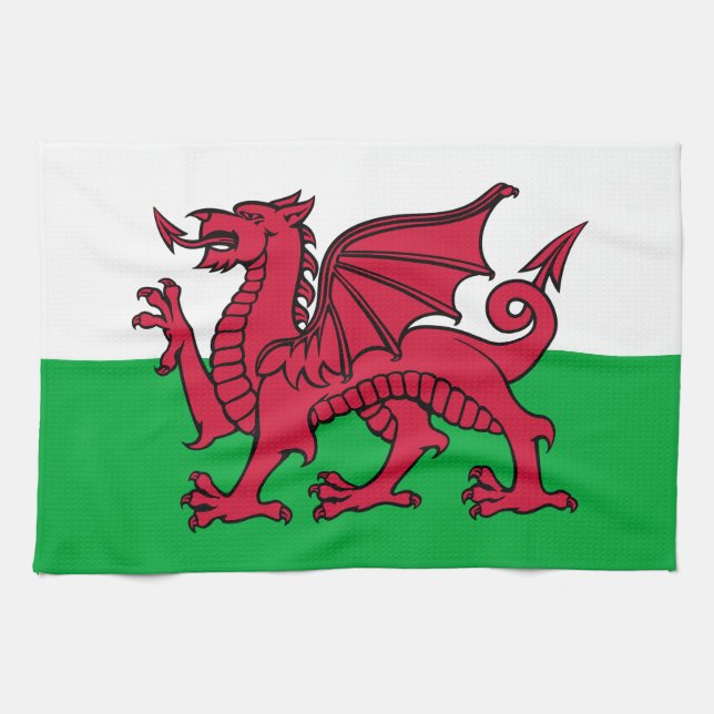 Paño De Cocina Bandera celta del Dragón Rojo en Gales y Gales (Horizontal)