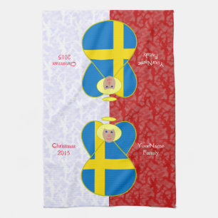 Paño De Cocina Bandera de ángel sueca sobre personalizada roja y