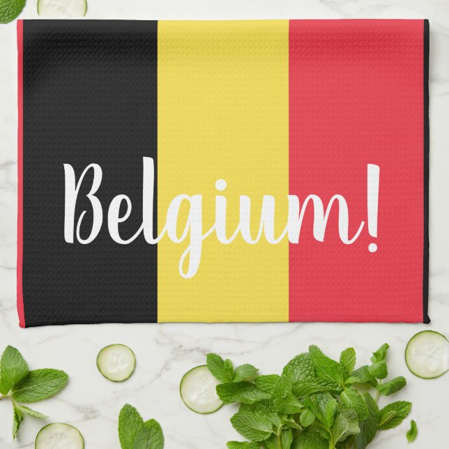 Paño De Cocina Bandera de Bélgica y texto (Doblado)