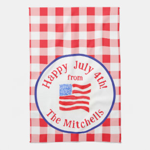 Paño De Cocina Bandera de cuadros rojos del 4 de julio en acuarel