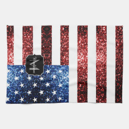 Paño De Cocina Bandera de Estados Unidos azul brillante purpurina