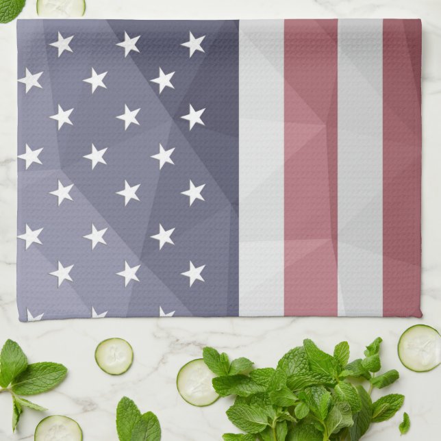 Paño De Cocina Bandera de Estados Unidos Malla Geométrica Red Whi (Doblado)