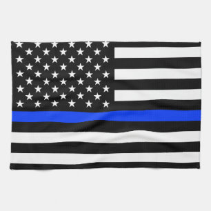 Paño De Cocina Bandera de la policía de la delgada línea azul