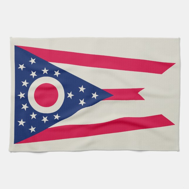 Paño De Cocina Bandera de Ohio: El cartel del estado de Buckeye (Horizontal)