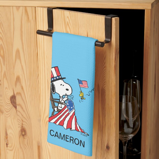 Paño De Cocina Bandera de Snoopy Sgire el 4 de julio (Pliegue de tercios)