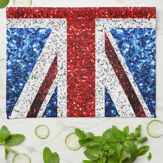 Paño De Cocina Bandera del Reino Unido azul rojo brillante purpur (Doblado)