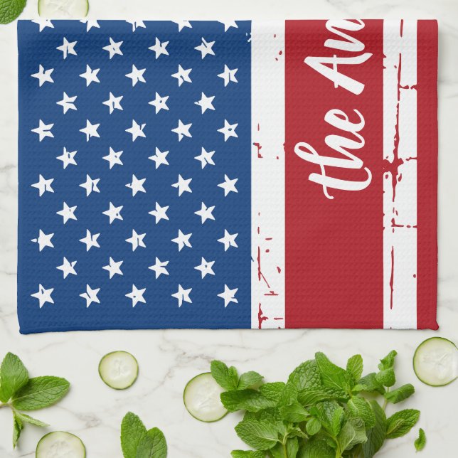 Paño De Cocina Bandera estadounidense con nombre personal de Patr (Doblado)