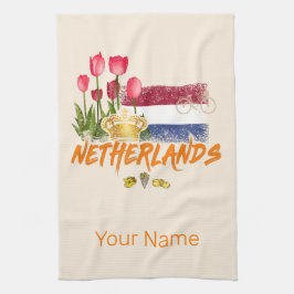 Paño De Cocina Bandera holandesa vintage y tulipán holandés