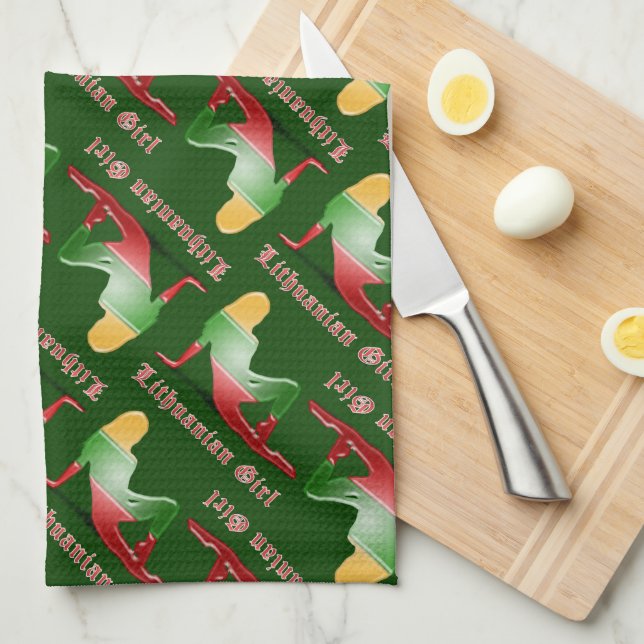 Paño De Cocina Bandera lituana de la silueta del chica (Doblado Cuarto)