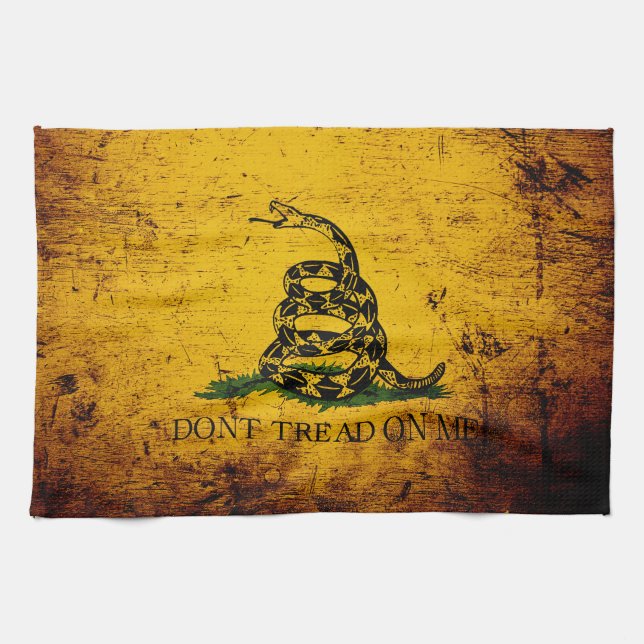 Paño De Cocina Bandera negra de Gadsden del Grunge (Horizontal)