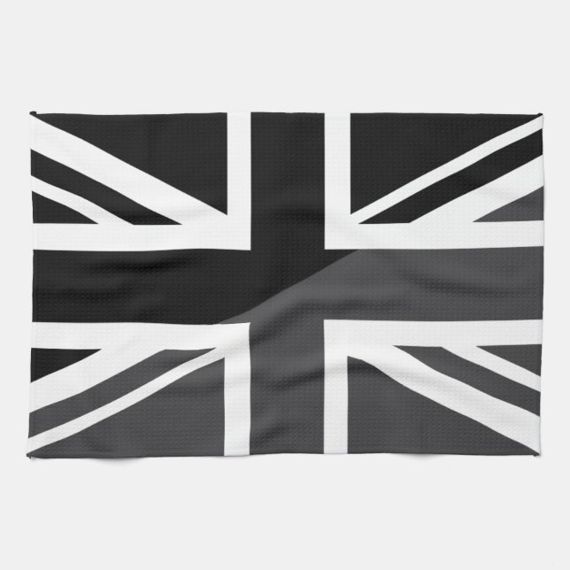 Paño De Cocina Bandera negra y gris de Union Jack Británicos (Horizontal)
