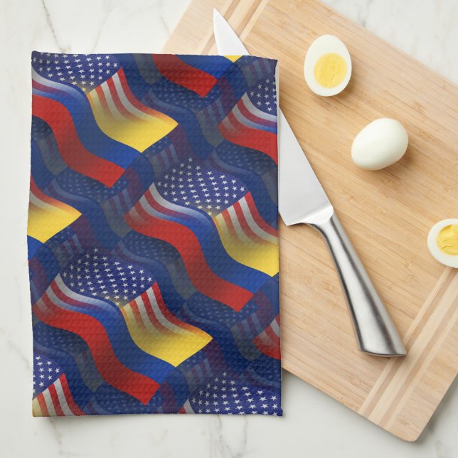 Paño De Cocina Bandera que agita Colombiano-Americana (Doblado Cuarto)