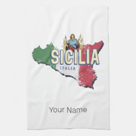 Paño De Cocina Bandera Sicilia Italia Mapa retro recuerdo de époc