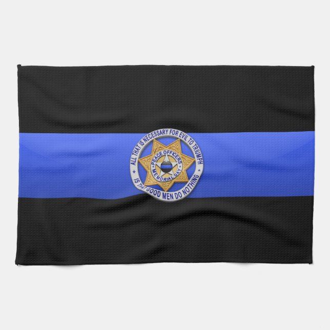 Paño De Cocina Bandera y distintivo delgado de la línea azul (Horizontal)